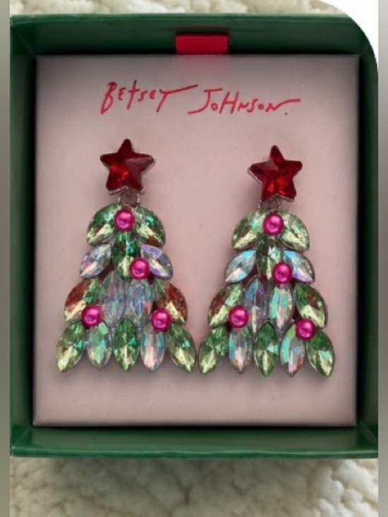 Betsey Johnson Jewelry - Betsey Johnson Christmas Tree Statement Earrings NWT Crystal Rhinestone Holiday